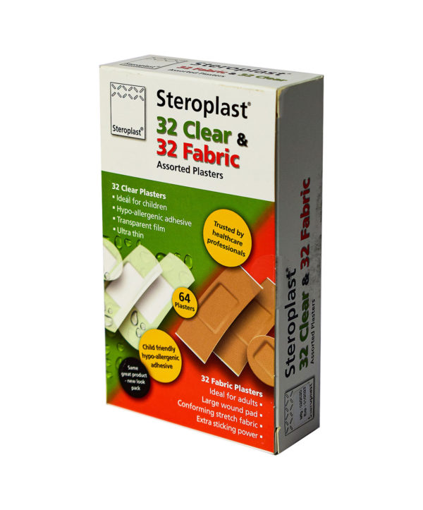 STEROPLAST 32 CLEAR 32 FABRIC ASSORTED PLASTERS 64S