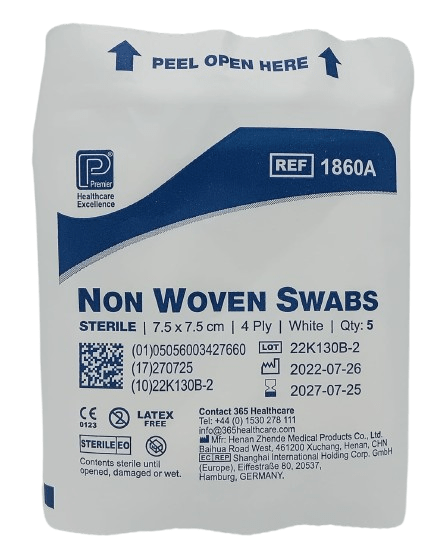 STERILE NON-WOVEN FABRIC SWABS 7.5CM*7.5CM 4PLY 5S