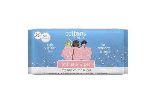 COTTONS ORGANIC INTIMATE WIPES 20S HYPOALLERGENIC