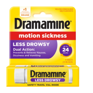 DRAMAMINE MOTION SICKNESS LESS DROWSY 8TABS MECLIZINE 25MG 1982