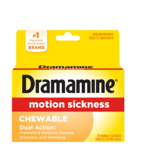 DRAMAMIN MOTION SICKNESS DUAL ACTION CHEWABLE TABLETS 8S