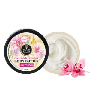 GOOD STUFF  NOURISH FLOURISH SHEA BUTTER VANILLA ORCHID BODY BUTTER 250ML