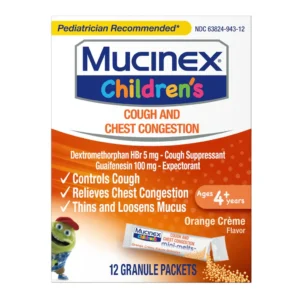 MUCINEX CHILDREN`S COUGH AND CHEST CONGESTION ORANGE GRANULES 12S