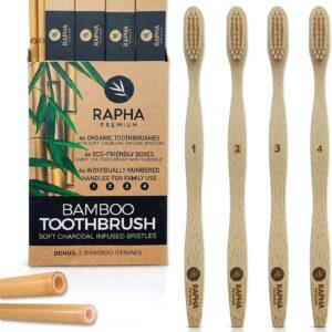 RAPHA PREMIUM BAMBOO TOOTHBRUSH SOFT BRISTLES 4S