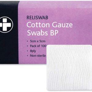 RELISWAB COTTON GAUZE SWABS BP 5CMX5CM 100PCS