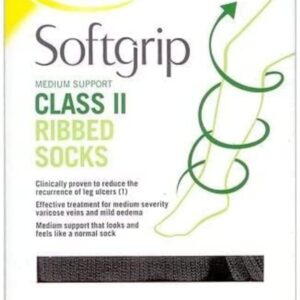 SCHOLL SOFTGRIP CLASS 2 RIBBED SOCKS R/SOCK BLACK LARGE