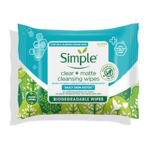 SIMPLE CLEANSING FACIAL WIPES CLEAR MATTE 20S