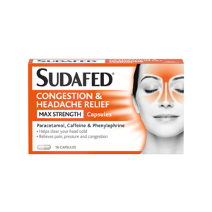 SUDAFED CONGESTION & HEADACHE RELIEF MAX STRENGTH CAPSULES 16S