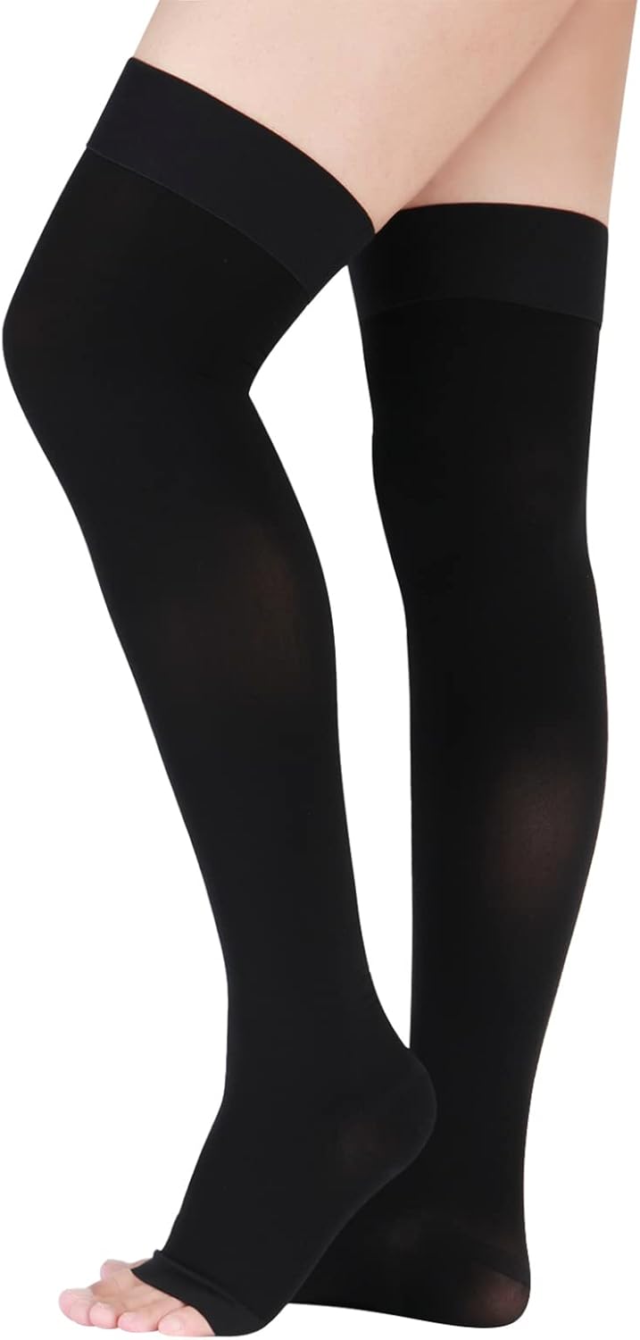 SUPERORTHO CLASSIC GRADUATED COMPRESSION STOCKING OPEN TOE THIGH HIGH BLACK MEDIUM