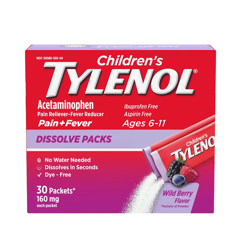 TYLENOL CHILDRENS DISSOLVE PACKS AGES 6-11 WILD BERRY 160MG